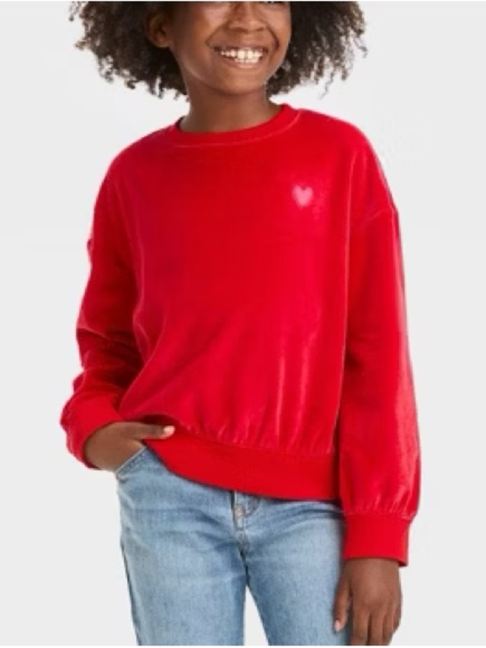 Cat & Jack Red Velvet Heart Crewneck Sweatshirt NEW